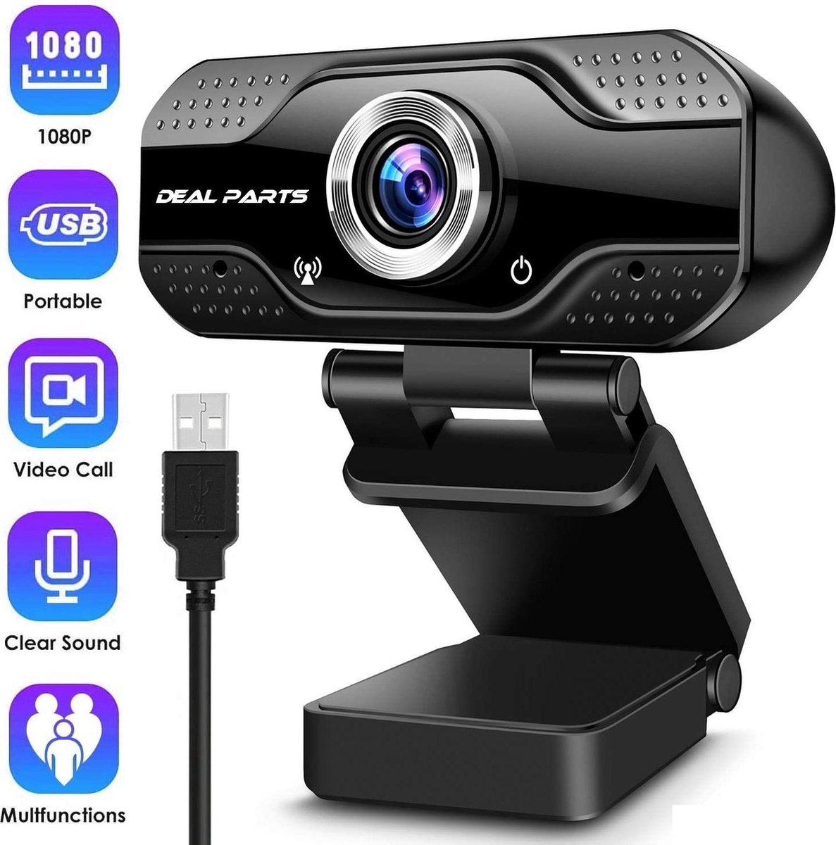 Webcam Full HD 1080P - Op computer - Webcam voor pc - Webcamera - Vergaderen - Werk & Thuis - Optische Lens met Hoge Precisie – Hooggevoelige Microfoon Noice Cancelling – CMOS-sensor - AutoFocus - Windows & Apple/Mac