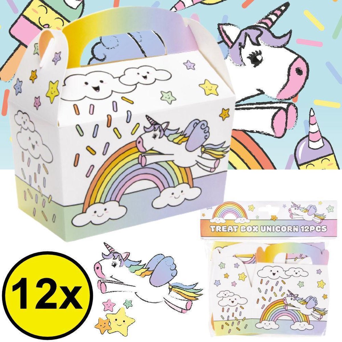 Decopatent® Uitdeelcadeaus 12 STUKS Unicorn Traktatie / Uitdeel Doosjes - Voor Traktatie Uitdeelcadeautjes voor kinderen - Menubox