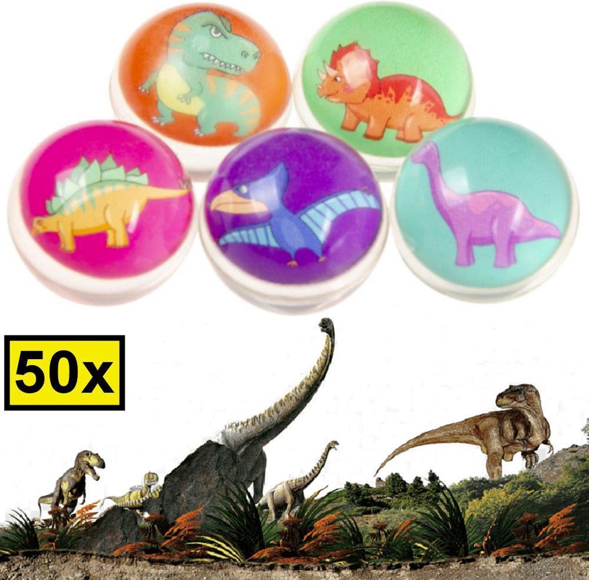 Decopatent® Uitdeelcadeaus 50 STUKS Dino / Dinosaurus Stuiterballen Ø3.2 Cm - Traktatie Uitdeelcadeautjes voor kinderen - Speelgoed