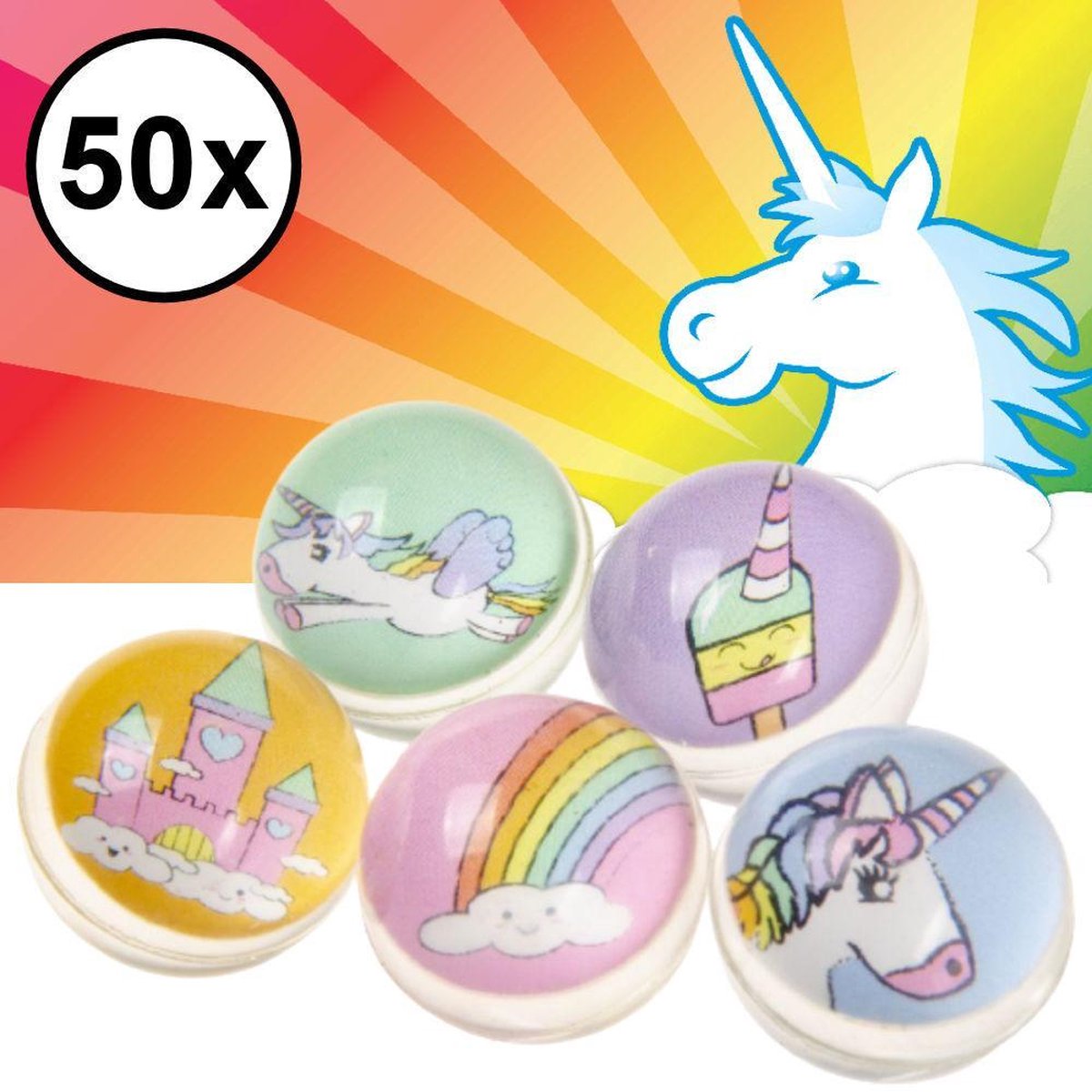 Decopatent® Uitdeelcadeaus 50 STUKS Unicorn / Eenhoorn Stuiterballen Ø3.2 Cm - Traktatie Uitdeelcadeautjes voor kinderen - Speelgoed