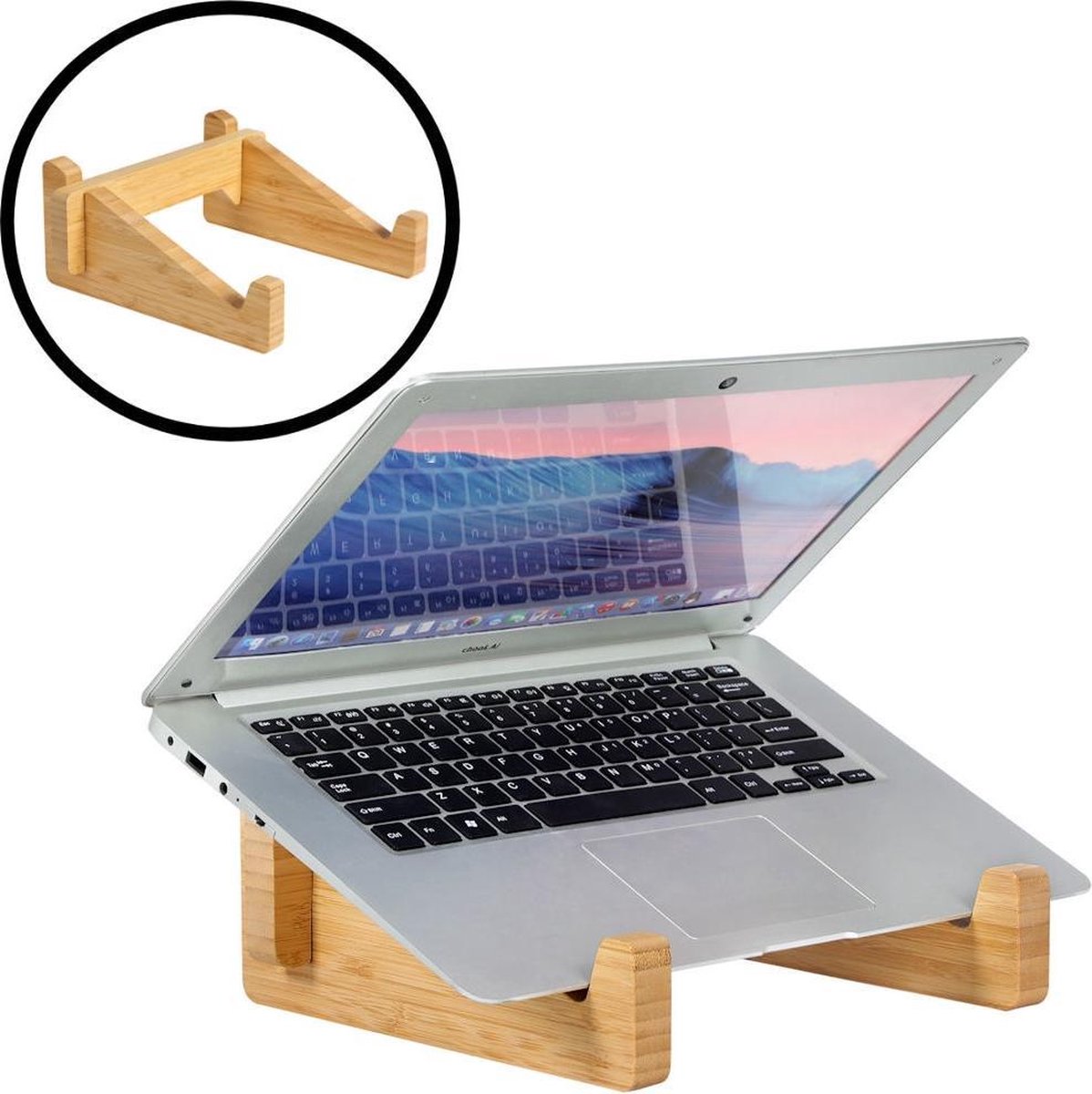 Laptop standaard van Bamboe hout - Houten laptopstandaard - Ergonomische werkplek voor Laptops en Tablets - Notebook - Laptop verhoger / verhoging voor bureau - Decopatent®