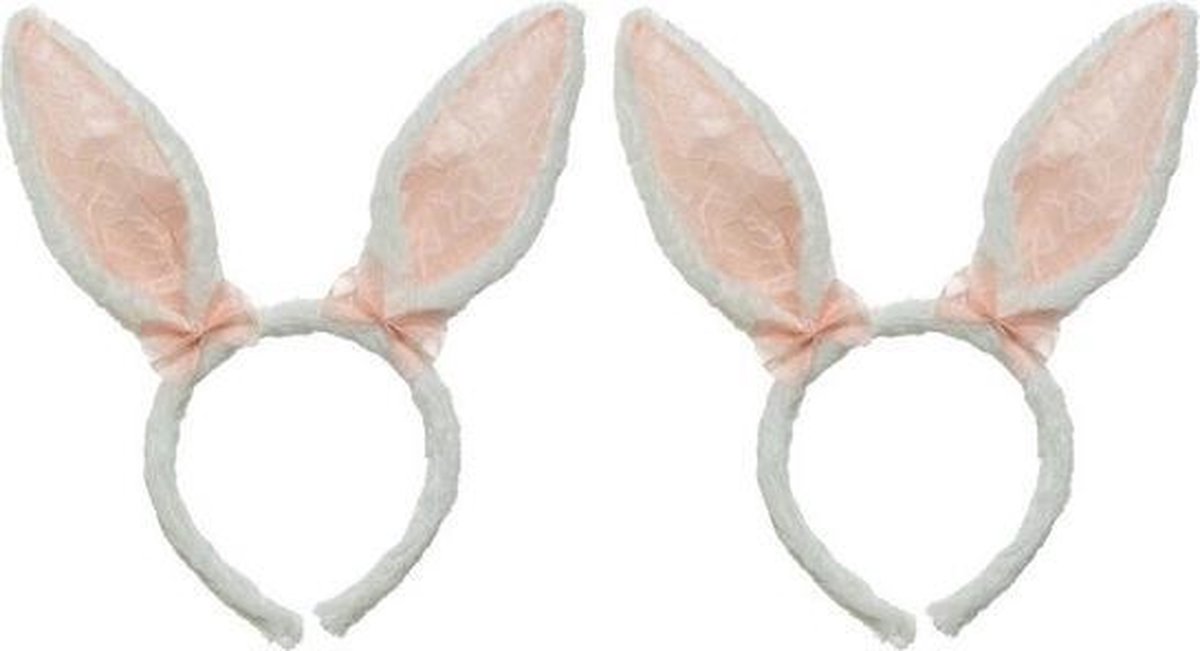 2x Wit/roze konijn/haas oren verkleed diademen voor kids/volwassenen - Verkleedaccessoires - Feestartikelen