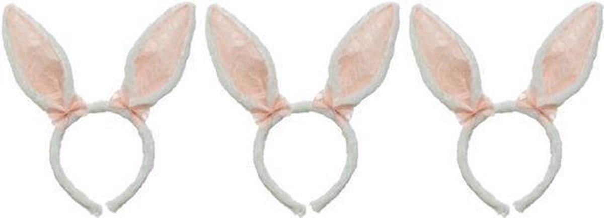 3x Wit/roze Paashaas oren verkleed diademen voor kids/volwassenen - Pasen/Paasviering - Verkleedaccessoires - Feestartikelen