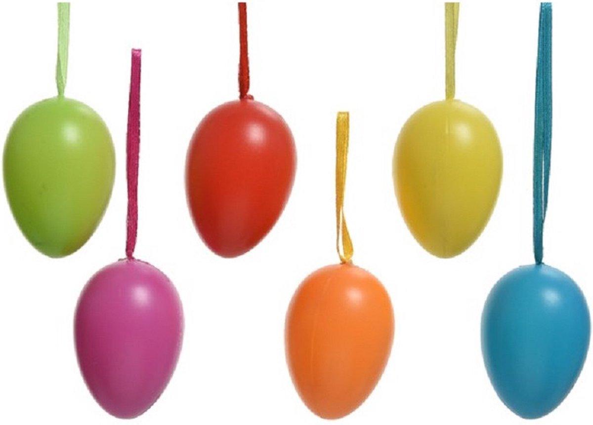 6x Gekleurde plastic/kunststof Paaseieren 6 cm - Paaseitjes voor Paastakken  - Paasversiering/decoratie Pasen