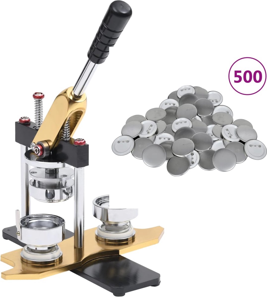 Decoways - Buttonmachine draaipunch met 500 st buttononderdelen 25 mm