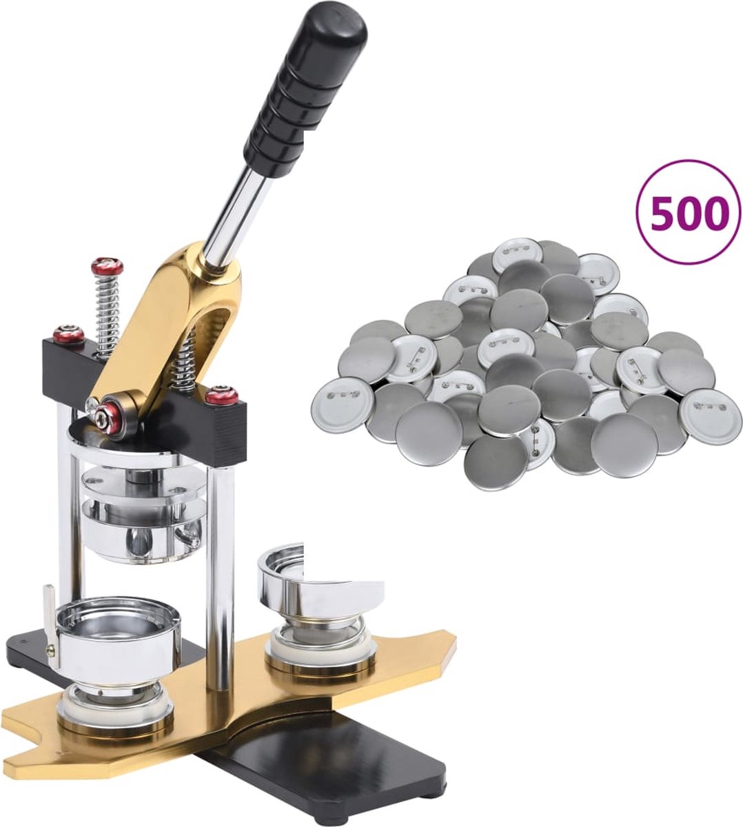 Decoways - Buttonmachine draaipunch met 500 st buttononderdelen 37 mm