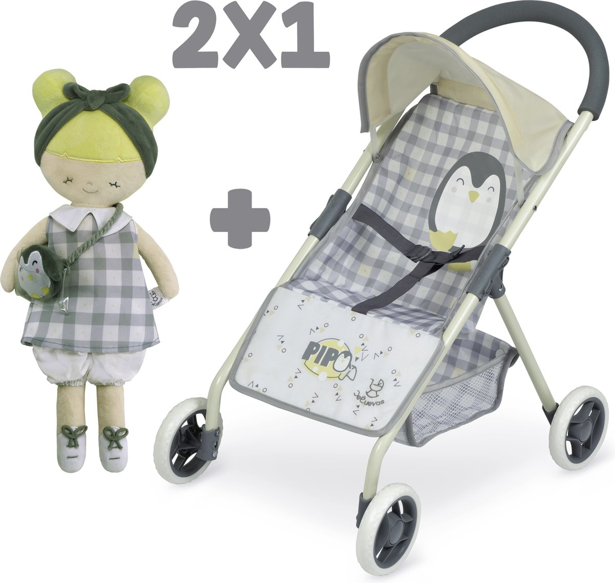 Babypoppen buggy met knuffelpop Pipo