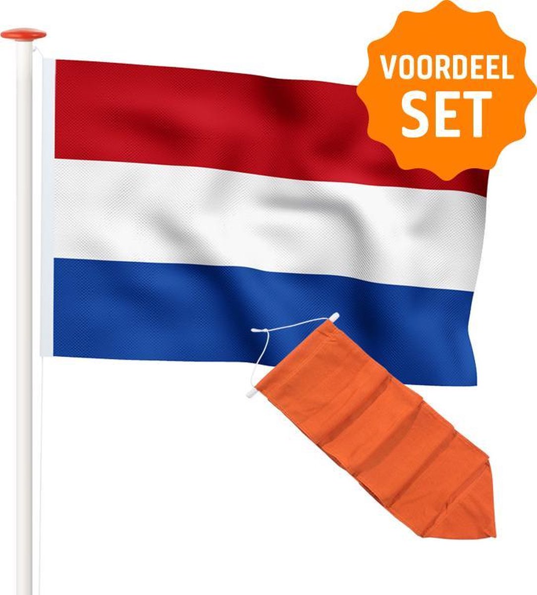 Nederlandse vlag - vlag Nederland 200x300 cm + oranje wimpel 350 cm (Actieset voor masten van 7 (8) meter hoog). Premium kwaliteit!