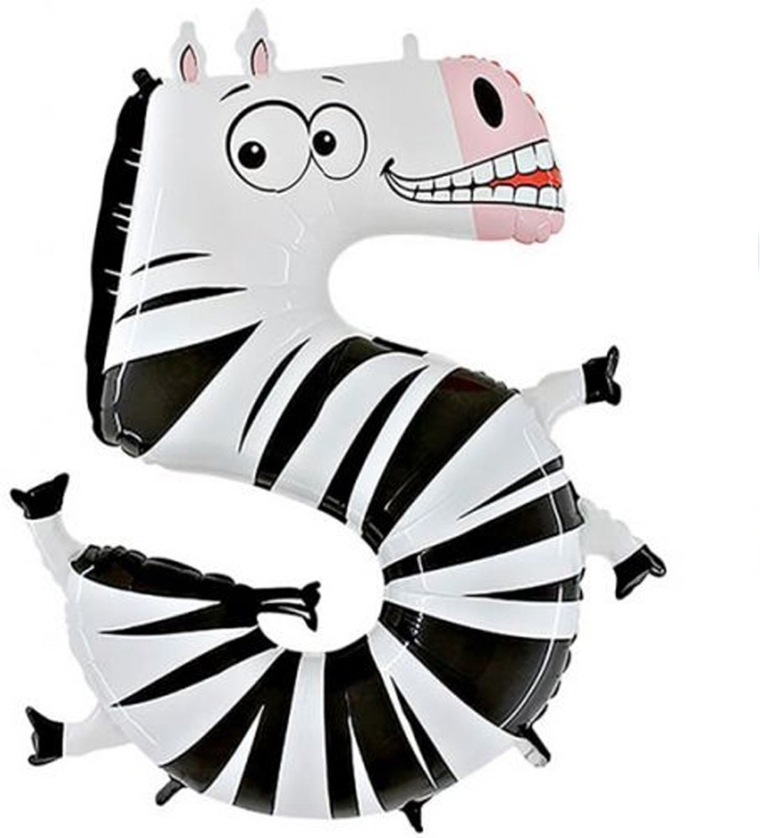 Folieballon ‘5’ Zebra - 100 Centimeter