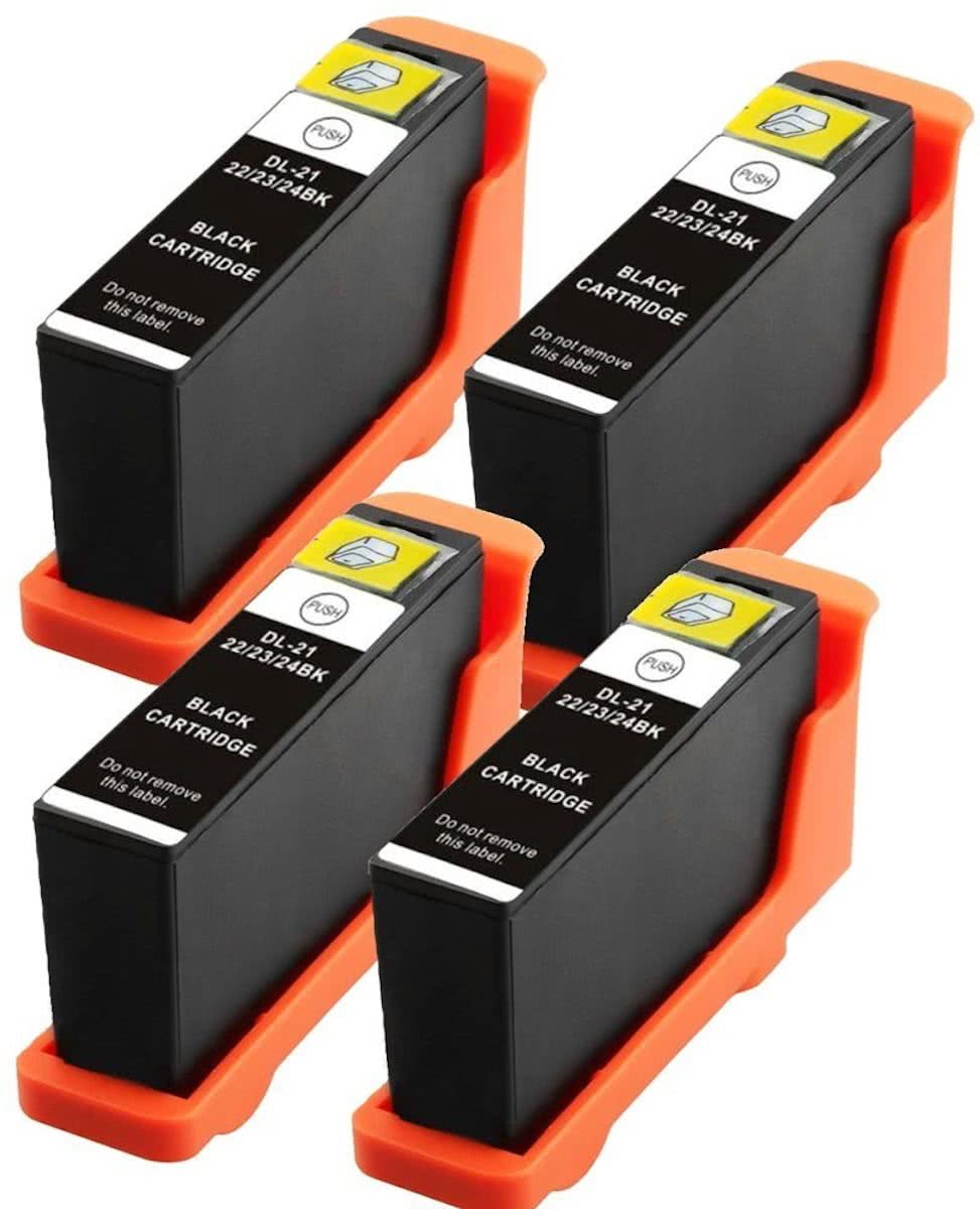 Compatible voor Dell Series 21 (22,23 en 24) InktBV® Inktcartridge-set 4pak. 4 Zwart