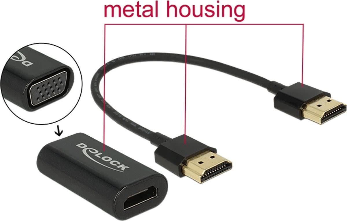 DeLOCK 0.15m, HDMI/VGA 0.15m HDMI VGA (D-Sub) Zwart