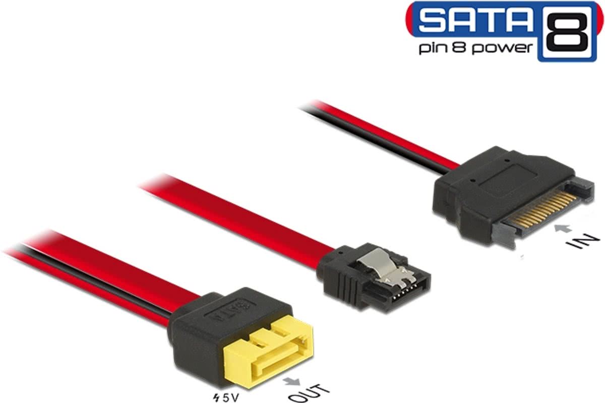 DeLOCK 0.3m, SATA 7p + SATA 15p/SATA 8p SATA 7p + SATA 15p SATA 8p Zwart kabeladapter/verloopstukje