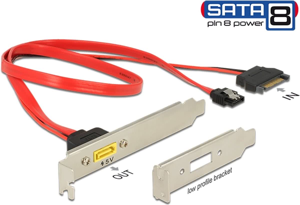 DeLOCK 0.6m, SATA 7p + SATA 15p/SATA 8p SATA 7p + SATA 15p SATA 8p Zwart, Rood, Zilver kabeladapter/verloopstukje