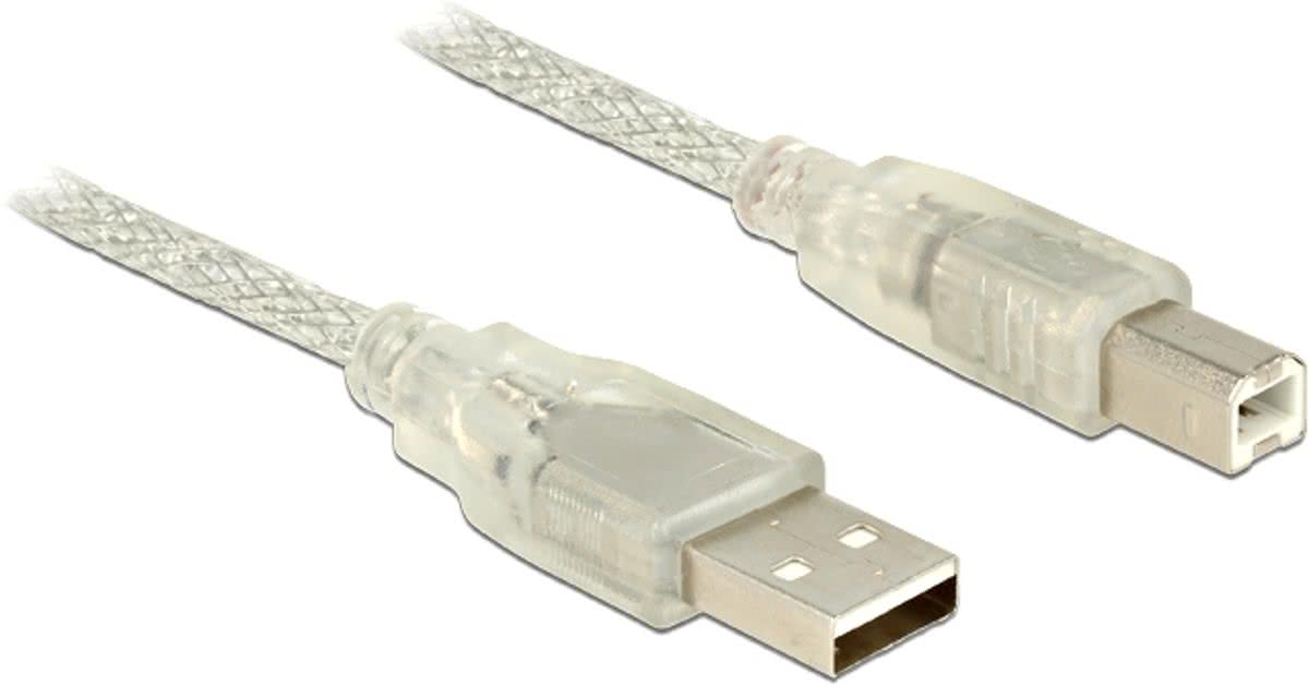 DeLOCK 1.5m, USB2.0-A/USB2.0-B 1.5m USB A USB B Mannelijk Mannelijk Transparant USB-kabel