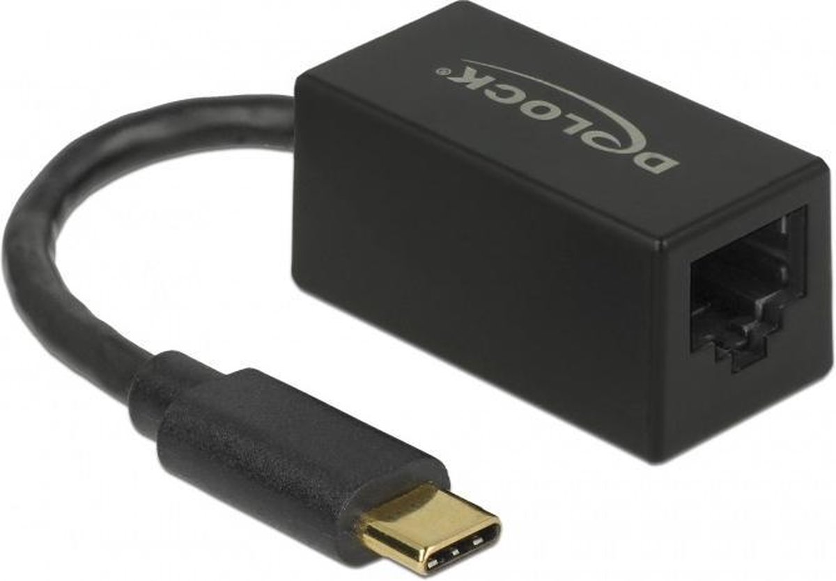 DeLOCK 65904 kabeladapter/verloopstukje SuperSpeed USB (USB 3.1 Gen 1) USB Type-C Gigabit LAN RJ45 jack Zwart