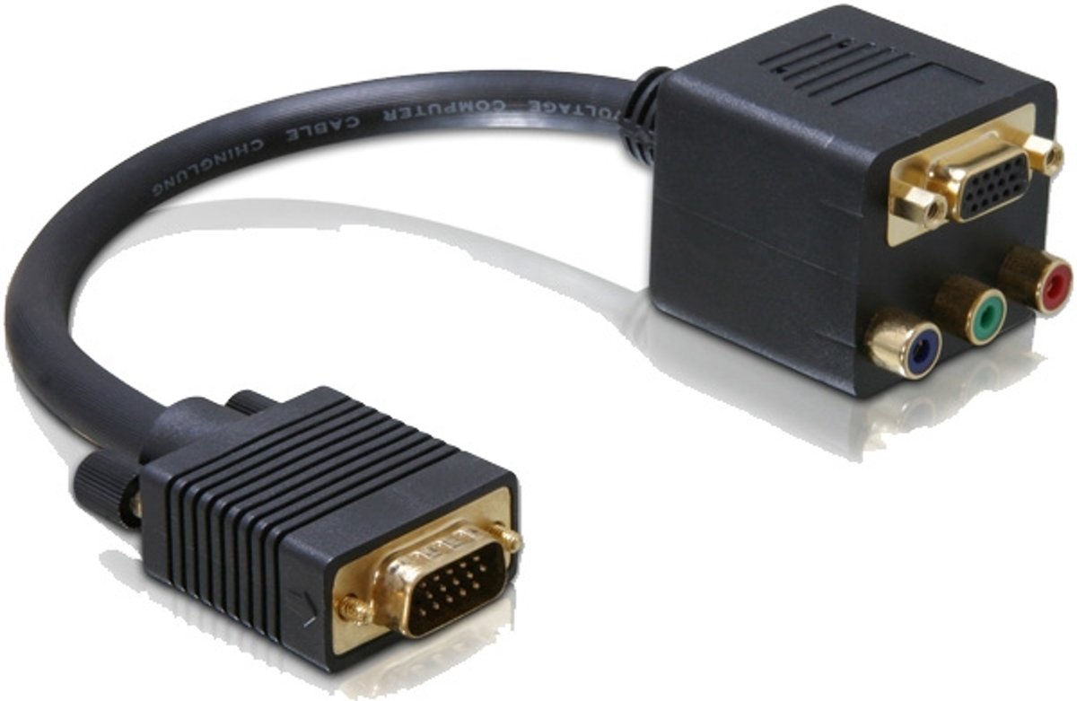 DeLOCK Adapter VGA male to VGA + 3x Cinch female VGA VGA; YPbPr Zwart kabeladapter/verloopstukje