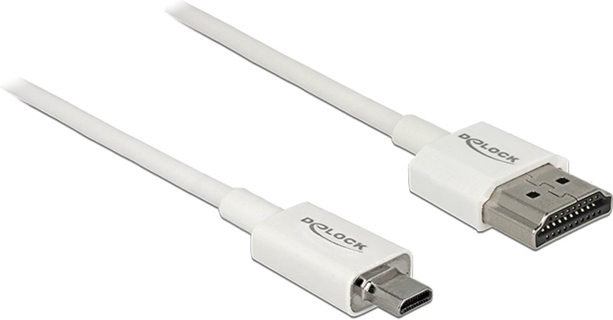 DeLOCK Dunne Micro HDMI - HDMI kabel - versie 2.0 (4K 60Hz) / wit - 1 meter