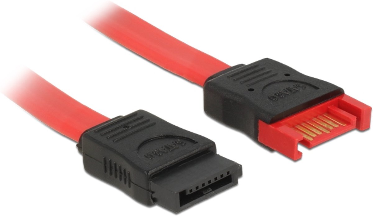 DeLOCK SATA III/SATA III, 0.1 m SATA-kabel 0,1 m SATA 7-pin Zwart, Rood