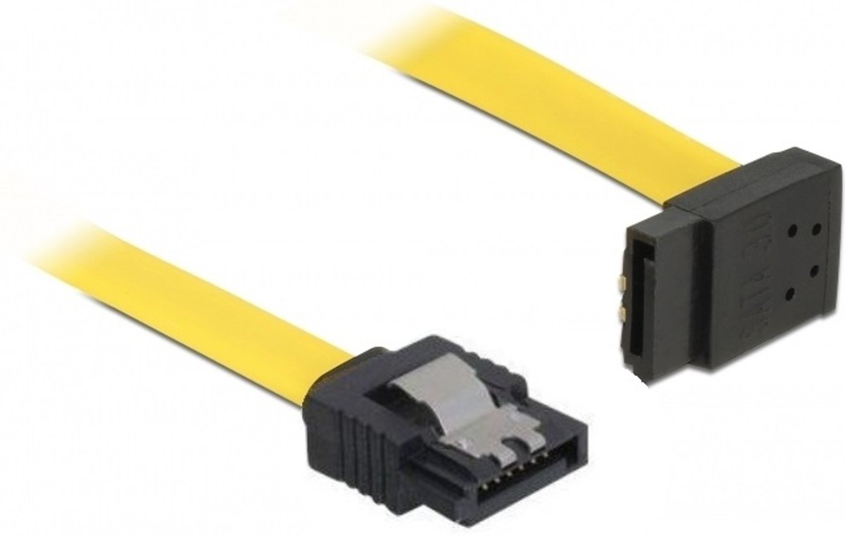 DeLOCK SATA datakabel - recht / haaks naar boven - plat - SATA600 - 6 Gbit/s / geel - 1 meter