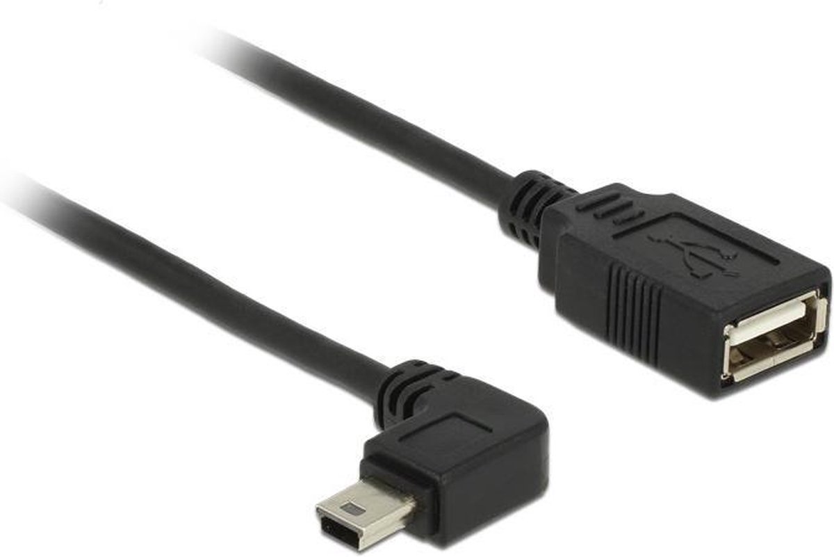 DeLOCK USB Mini B (m) haaks naar USB-A (v) OTG adapter met spiraalkabel - USB2.0 - tot 1A / zwart - 0,50 meter