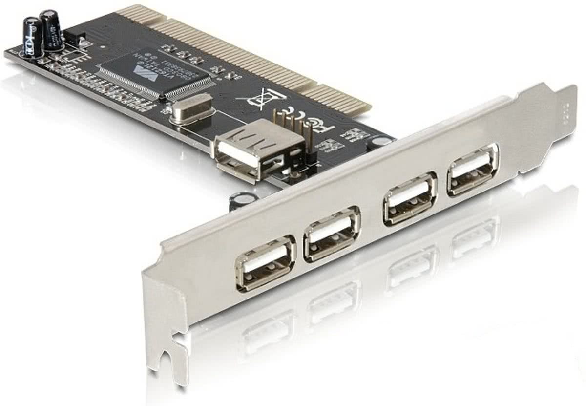 DeLOCK USB2.0 PCI card, 4+1 Port interfacekaart/-adapter