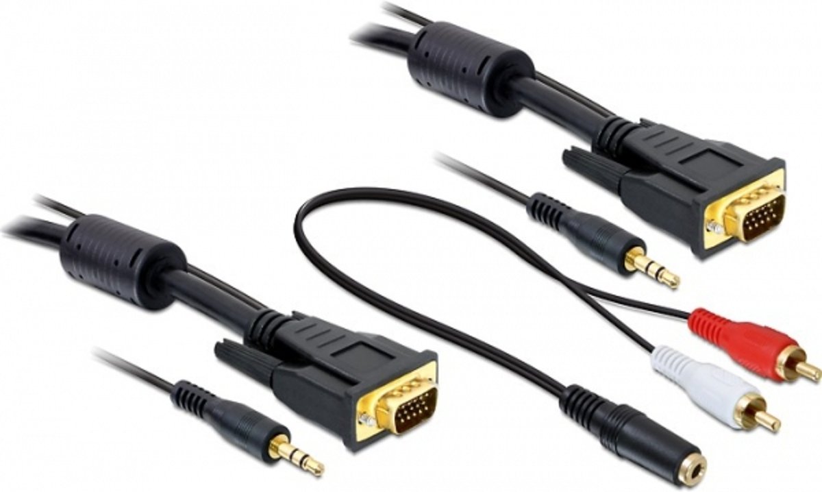 Delock - VGA Beeldscherm Kabel met Audio aansluitkabel - zwart - 3 meter