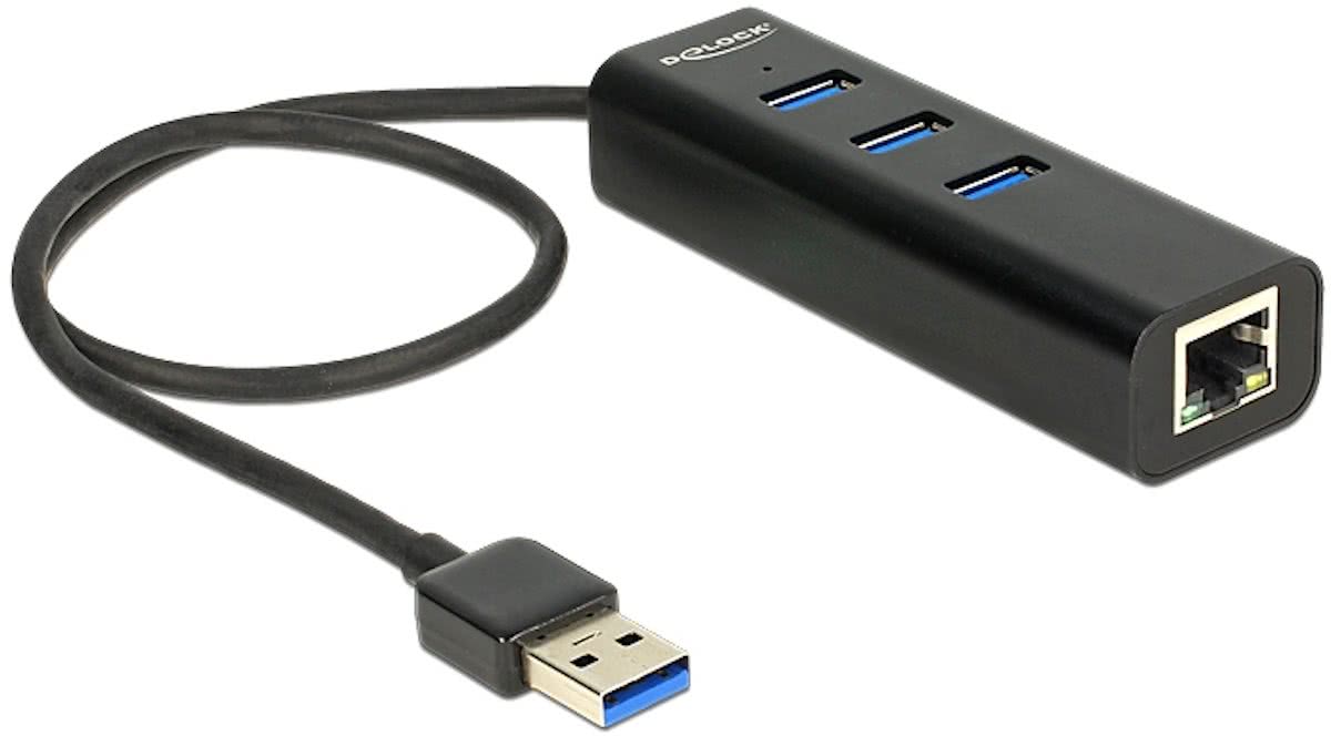 Delock USB 3.0 Hub 3 Port + 1 Port Gigabit LAN 10/100/1000 Mb/s