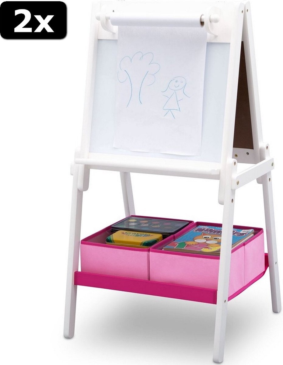 2x Delta Children TE87600GN-130 Houten Dubbelzijdig Krijtbord/Whiteboard + Papierrol Wit