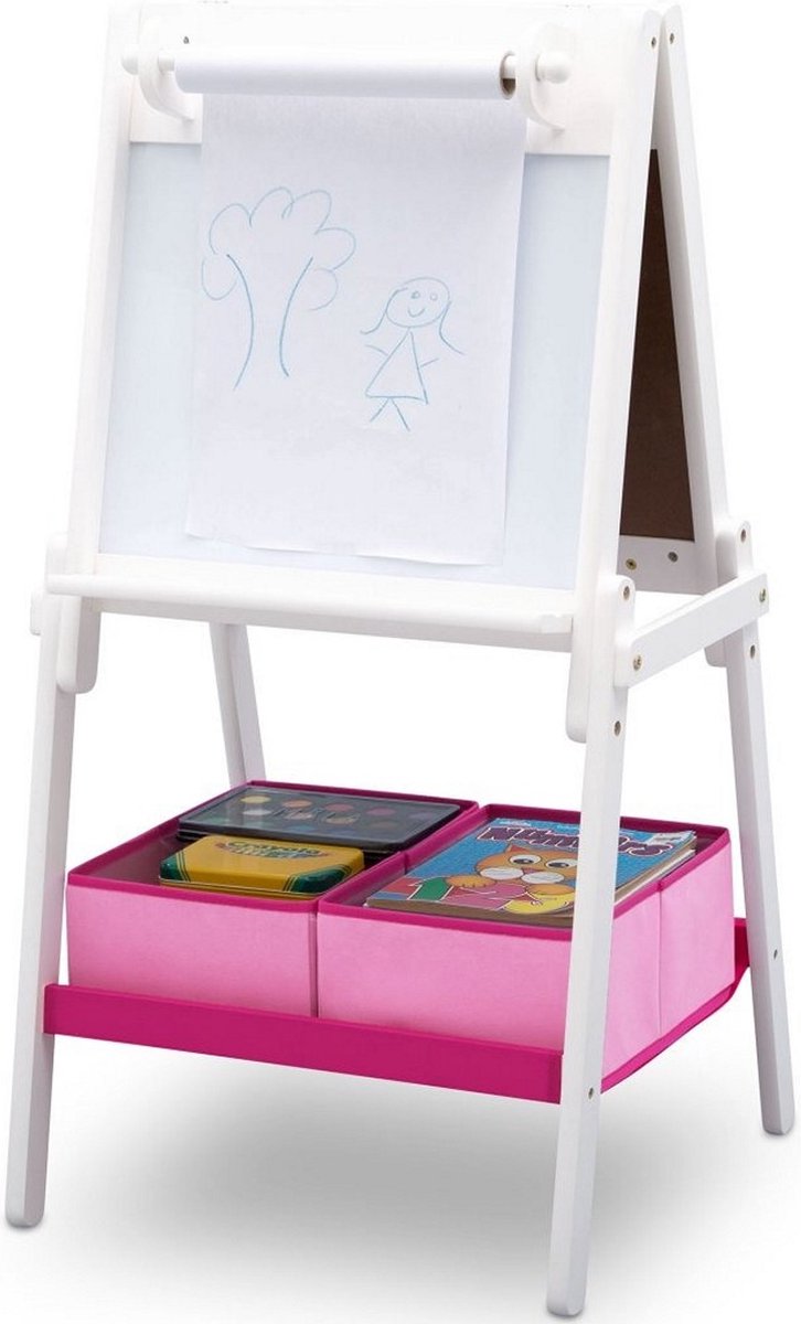 Delta Children TE87600GN-130 Houten Dubbelzijdig Krijtbord/Whiteboard + Papierrol Wit