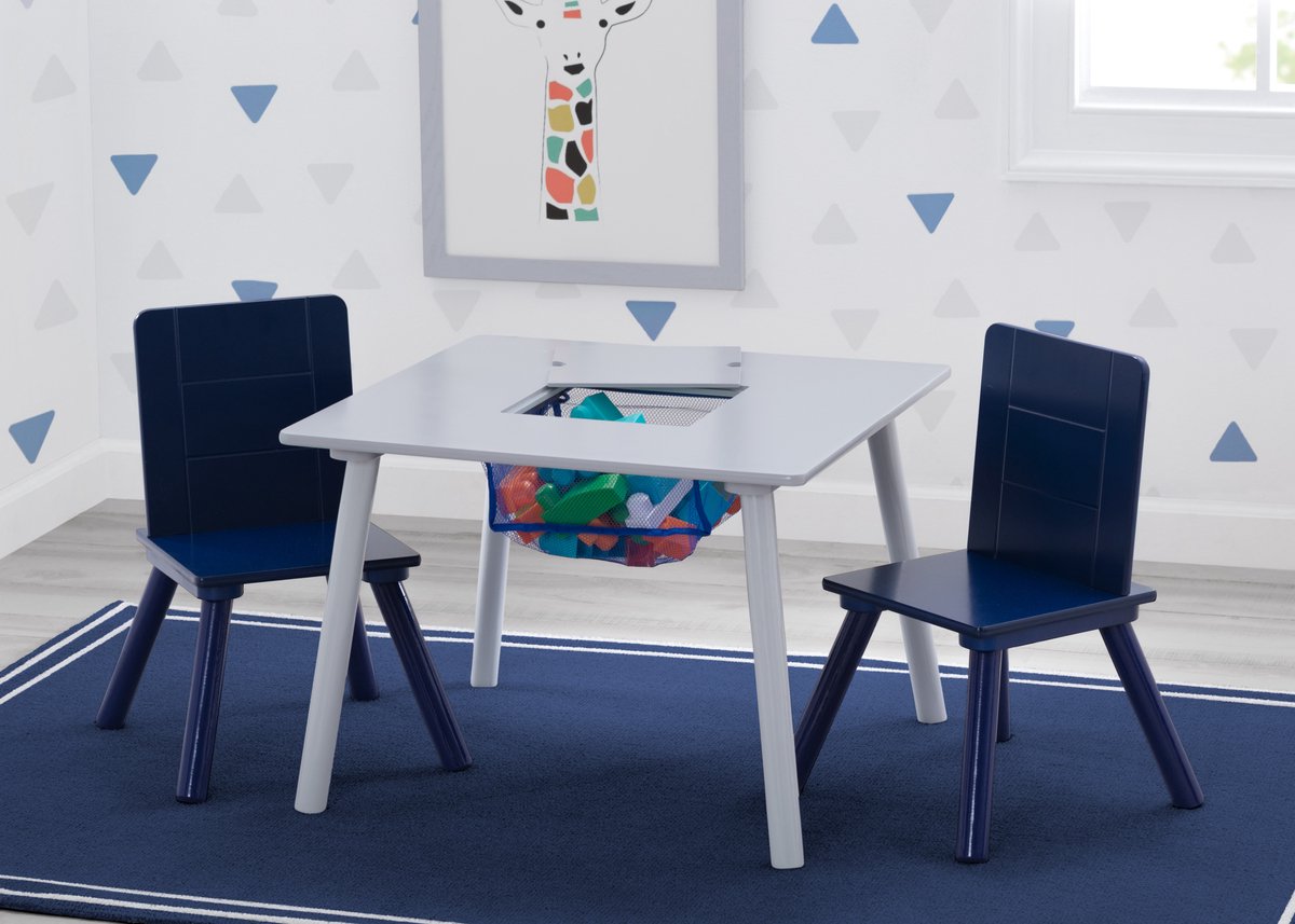   Children - Kindertafel met 2 Stoelen - Kinderkamer - Handig Opbergvak - Blauw/Grijs