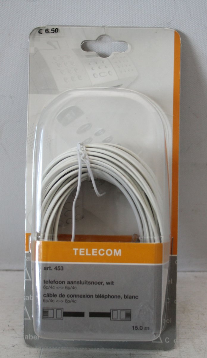 Deltac 453 telefoon aansluitsnoer wit 15m