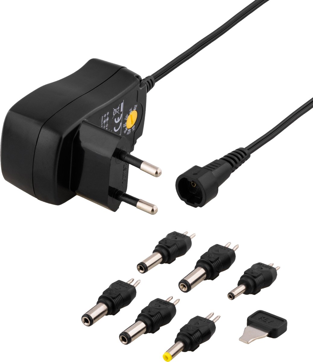 DELTACO PSR-06A Universele voedingsadapter - 7.2W - 6 Verwisselbare connectoren - Zwart