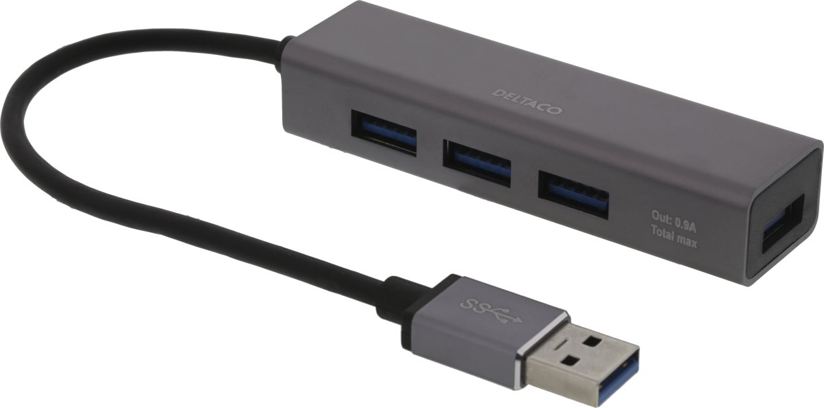 DELTACO UH-486 Mini USB hub 4-poorts - USB 3.1 Gen 1 (5Gbps) - Space Grey