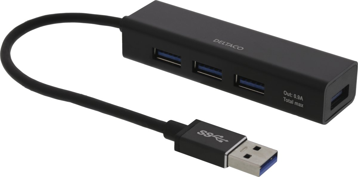 DELTACO UH-487 Mini USB hub 4-poorts - USB 3.1 Gen 1 (5Gbps) - Zwart