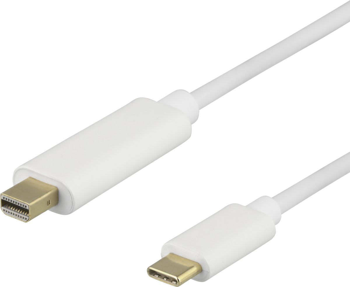 DELTACO USBC-DP203-K USB-C naar Mini DisplayPort kabel - 4K UHD - HDCP - 3D - 2 meter - Wit