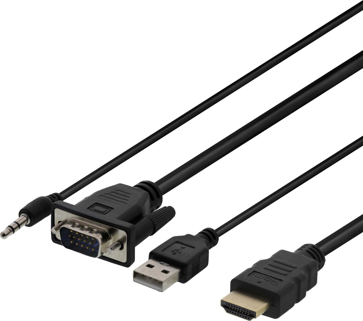 DELTACO VGA-HDMI16, VGA naar HDMI, USB, Audio 3,5 mm, 1m, zwart