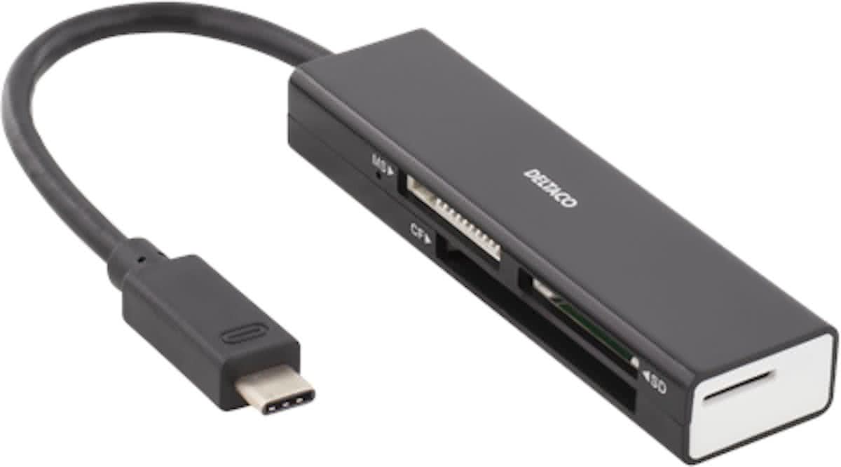 Deltaco UCR-153 USB-C Card reader USB 3.1 Gen 1 USB-C SD, Micro SD, CF en MS Kaartlezer Windows & MAC OS