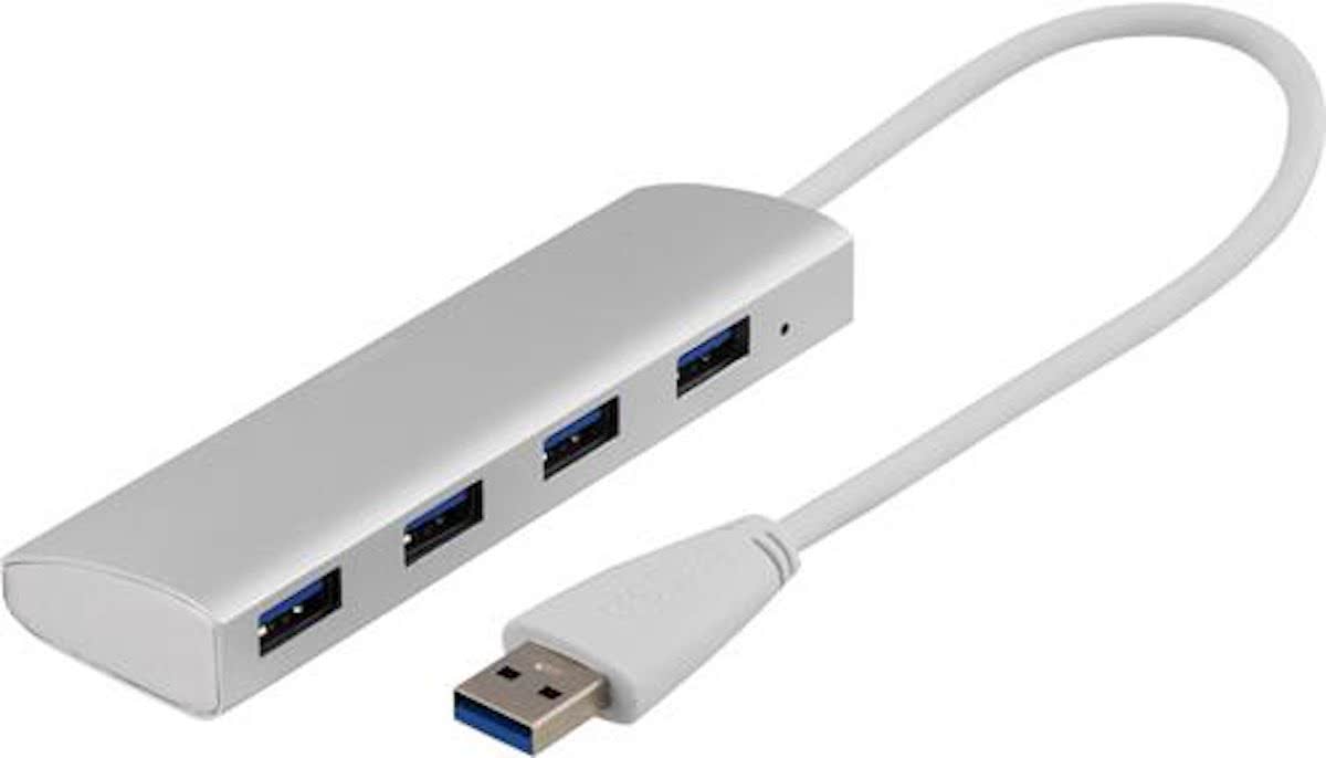 Deltaco UH-484 4-Poorts USB 3.0 hub Windows & macOS aluminium zilver