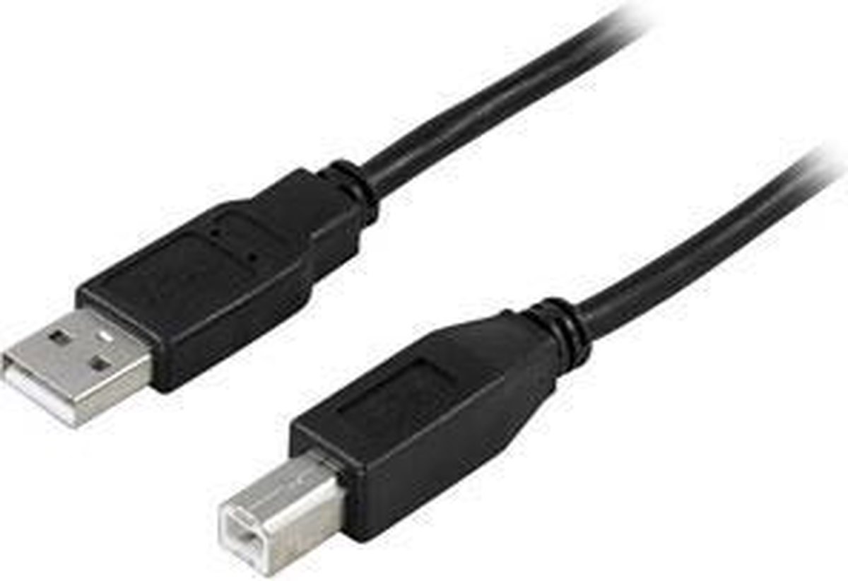 Deltaco USB 2.0 Cable A/B, 2m 2m USB A USB B Mannelijk Mannelijk Zwart USB-kabel