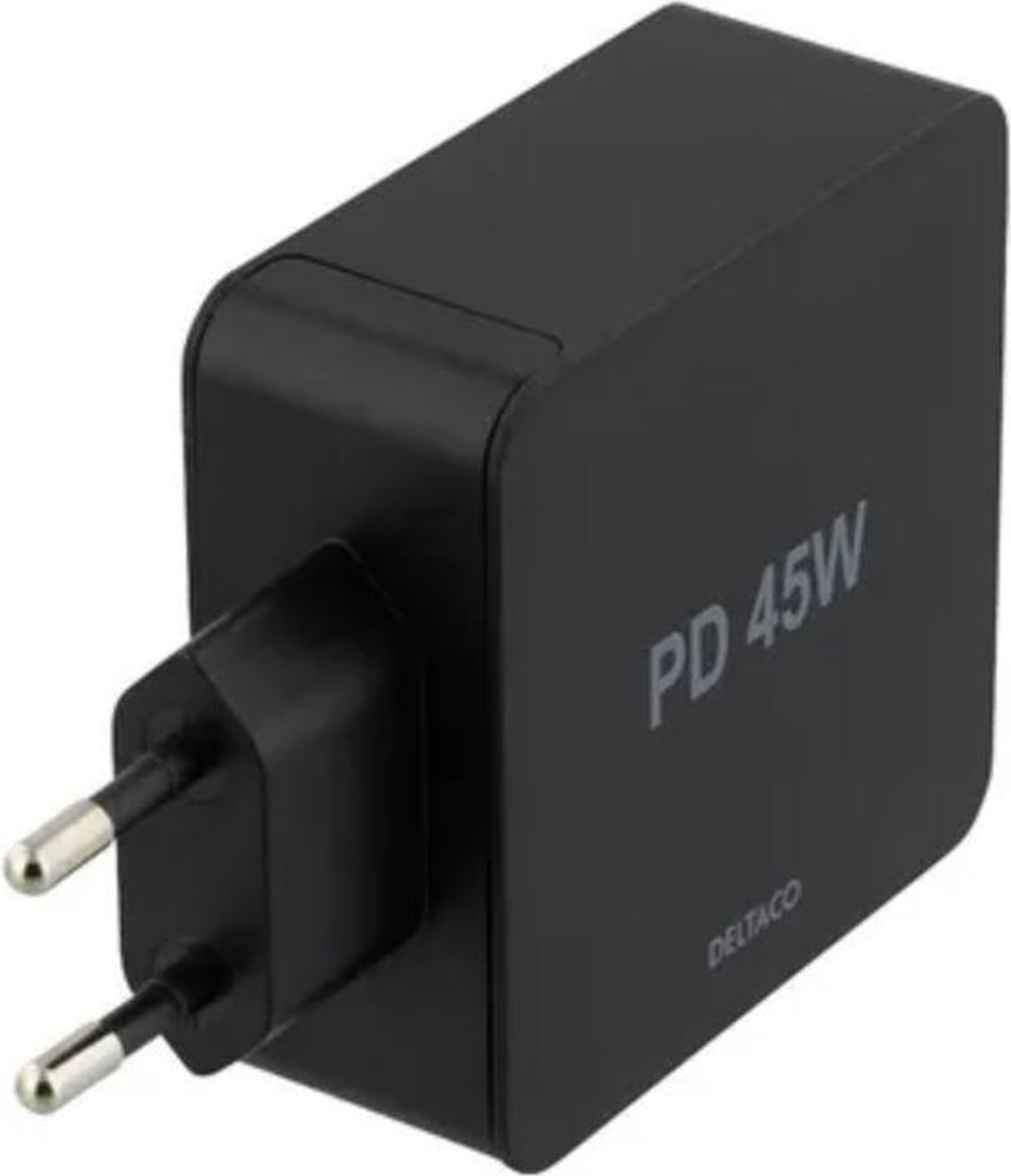 Deltaco USB-C Snellader 45W Power Delivery + Lightning kabel Zwart