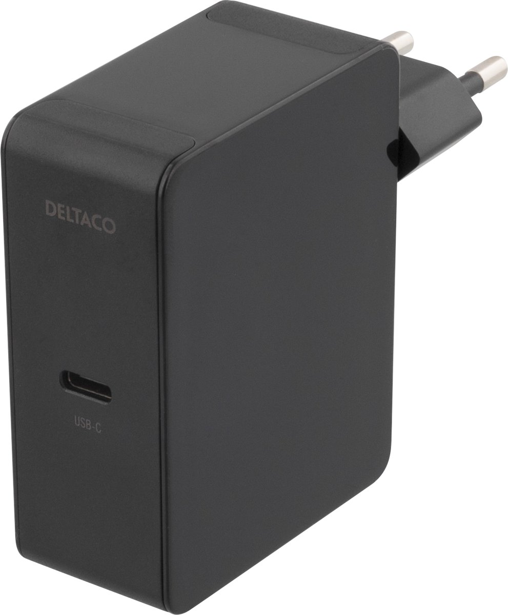 Deltaco USBC-AC115 230V USB-C oplader met 1 USB-C poort met ondersteuning voor iPhone 8 en iPhone X fastcharge snelladen, laptop, macbook en Chromebooks maximaal 60W output zwart