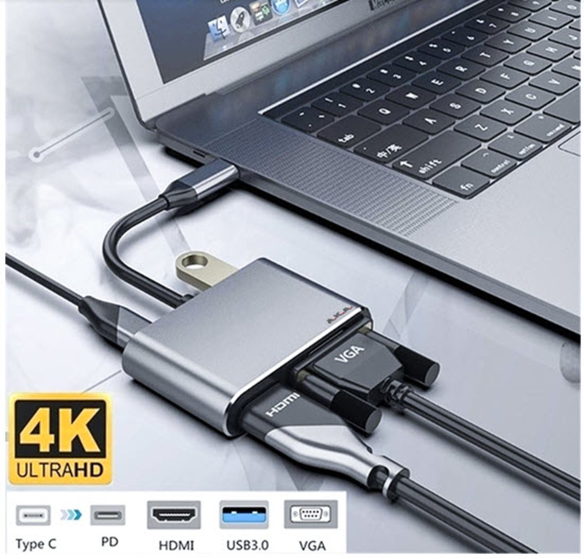 USB-C NAAR HDMI EN VGA ADAPTER – 4K – MAC-BOOK – PRO - APPLE – SAMSUNG – HUAWEI – HUB – CONVERTER – USB C – BEELD OMZETTEN