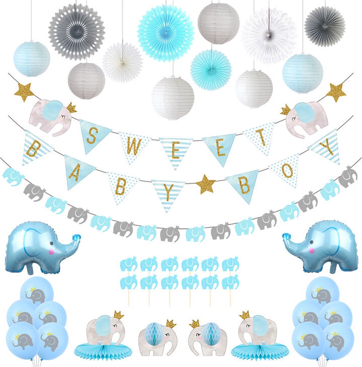 Deludere New Born partyset Boy 42 stuks blauw