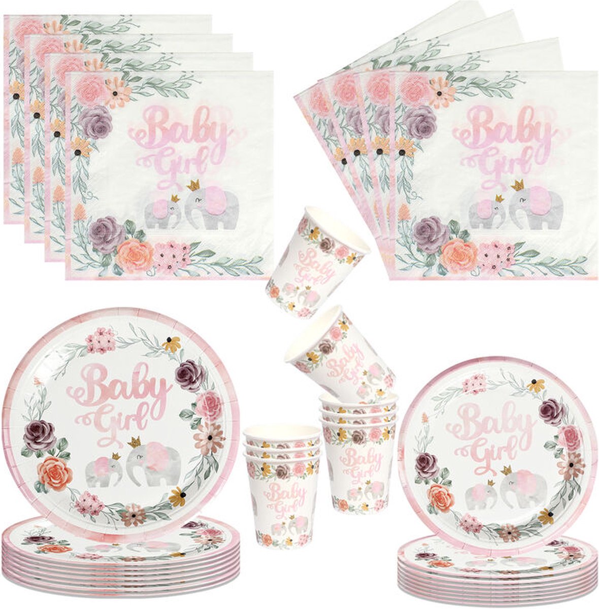 Deludere partyset Baby Girl 40 stuks roze