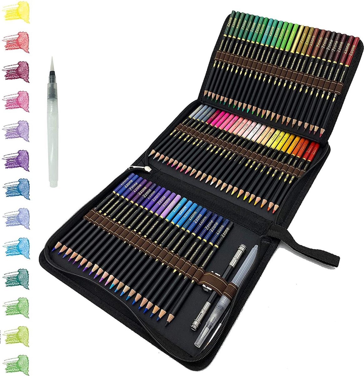 Tekendoos - Zinaps 72 Professionele Aquarel Potloden Aquarel Potloden Set met Premium Black Rits Case Makkelijk op te slaan en te beschermen Kleurpotloden Ideale set voor artiesten, volwassenen en kinderen (WK 02128)