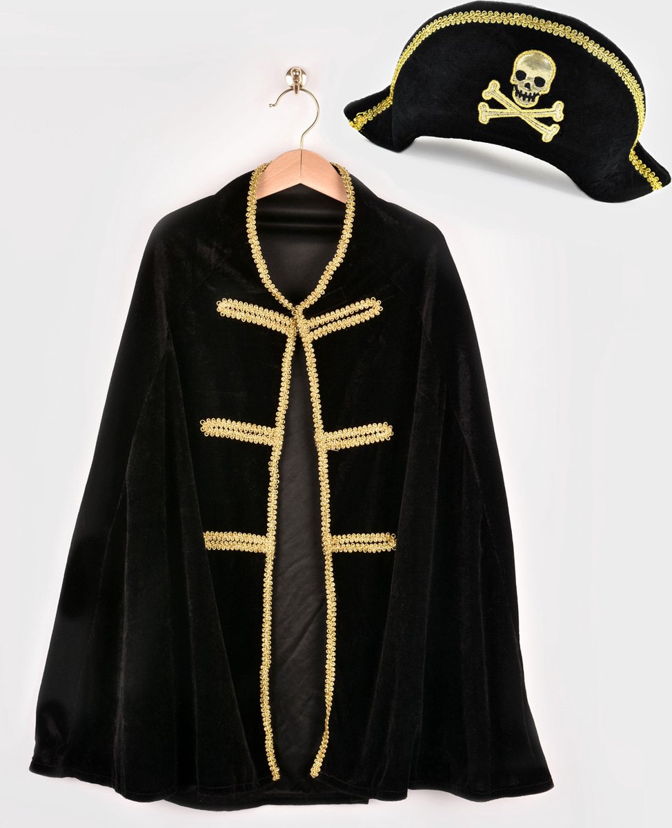 Den Goda Fen - Verkleedkledij piraat cape en hoed, maat 98-128, 3-8 jaar