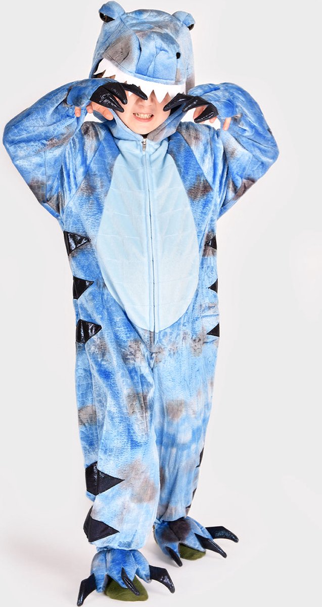 Den Goda Fen Verkleedkledij Dinosaur T-Rex Jumpsuit - 98-104cm - 3-4 jaar - Blauw