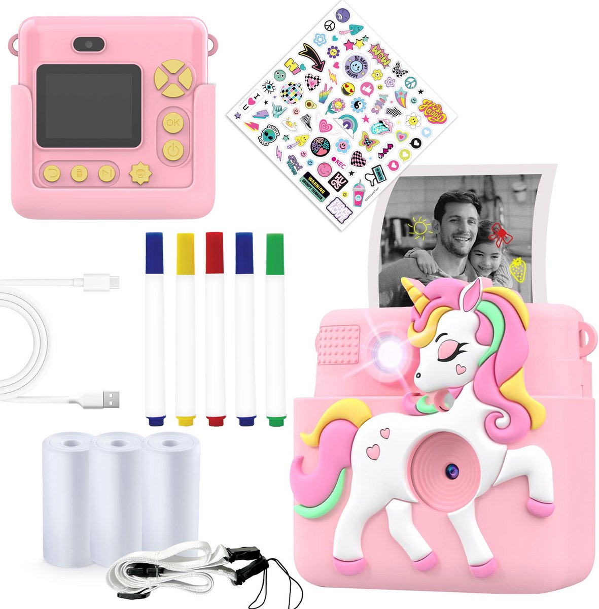   Kindercamera Full HD met Printer - Selfie Camera - 20MP - Digitale Camera Kinderen - Foto - Video - Spelletjes - KPC1363 Roze