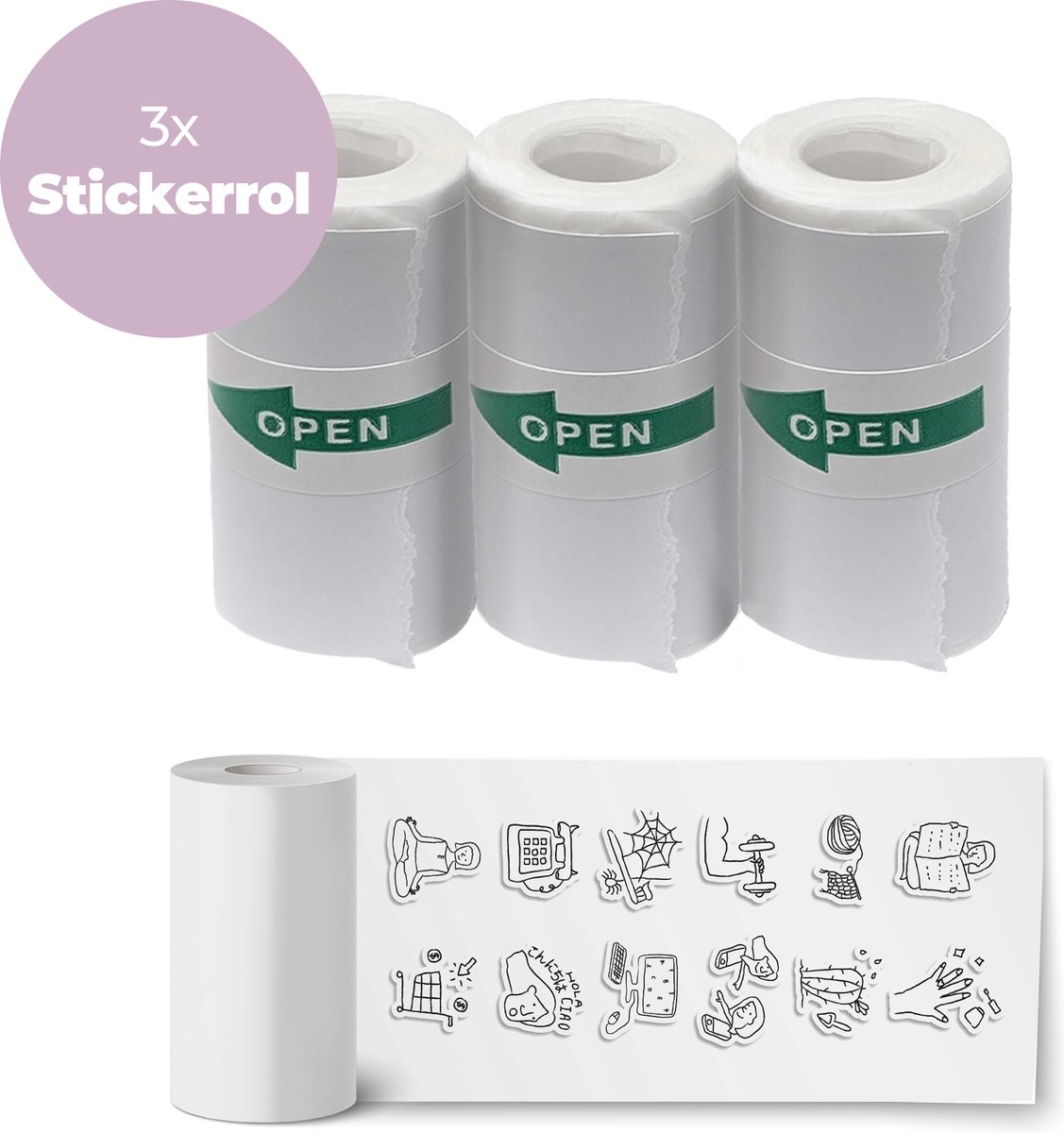   Stickerrollen (57 x 30 mm) voor Kindercamera met Printer en Pocket Printer - 3 Stuks - PSP43 - Wit