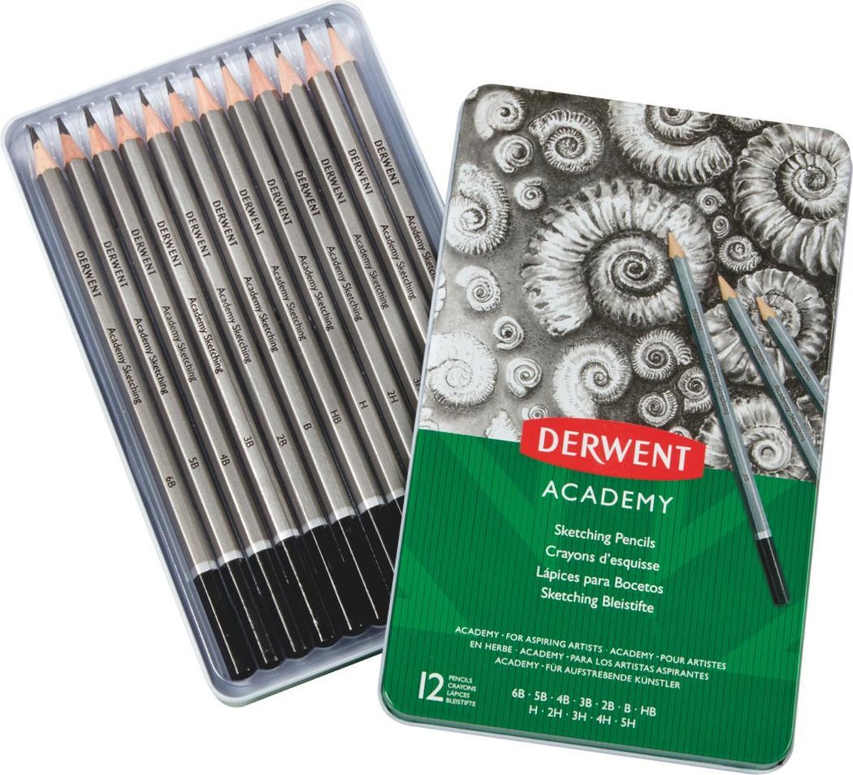 Derwent Pencil Sketching Academy - 12 Soorten Schetspotloden - 6B - 5B - 4B - 3B - 2B - B - HB - H - 2H - 3H - 4H - 5H